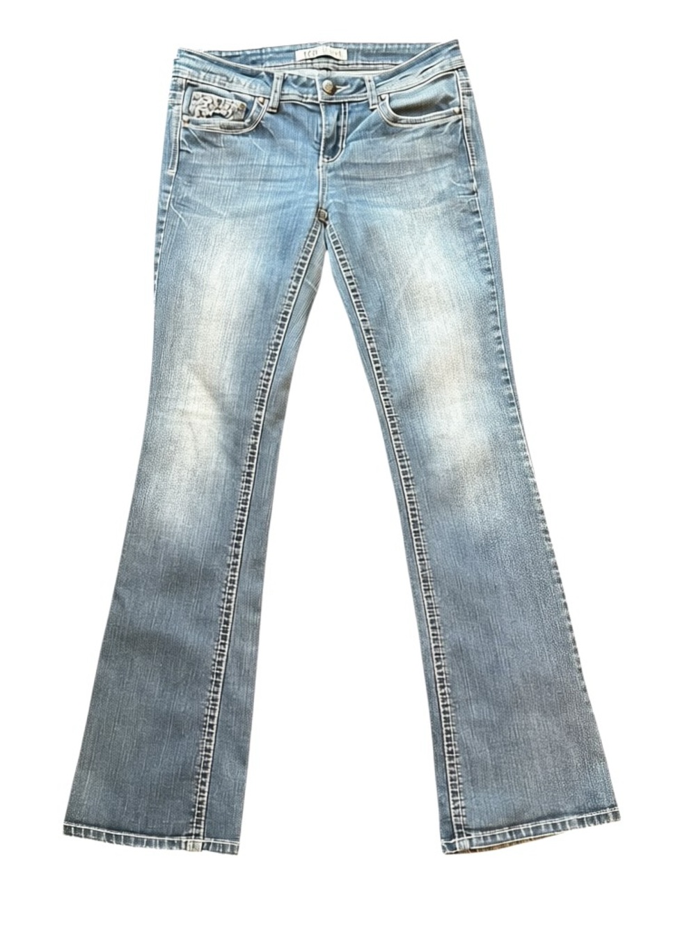 VINTAGE! Y2K Zco Premium Angel Wing Thick Stitch Bootcut Jeans Sz 5/7 McBling
